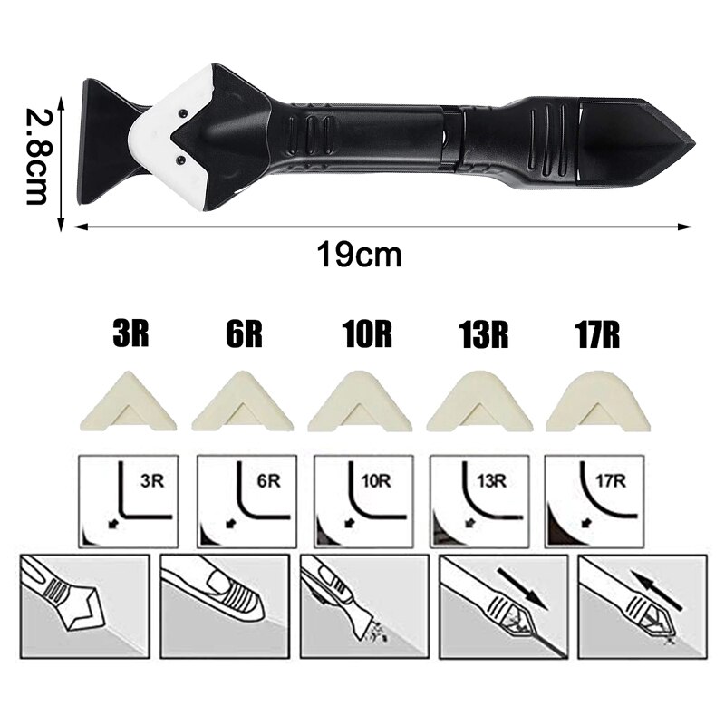 5in1 Silicone Scraper Remover Caulk Finisher Sealant Nozzle Scraper Sets Multifunctional Grout Remover Spatula Caulking Tool Kit
