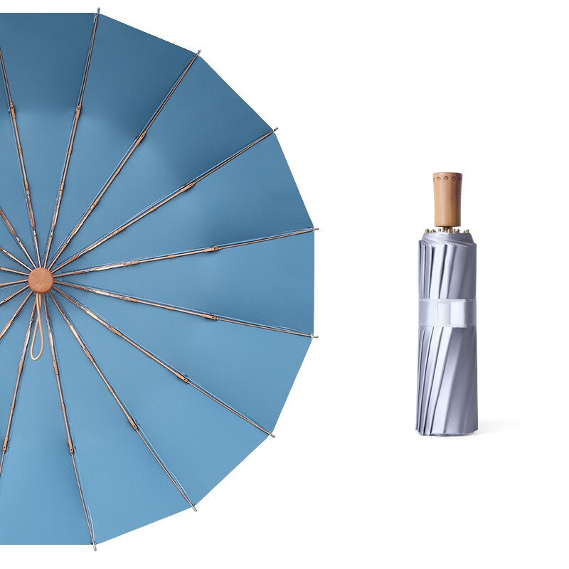 Vindtæt trefoldelig paraply kvinde mandlig 16 ben luksus store paraplyer anti-uv mænd regn kvinder 8 farve parasol: Tåge blå