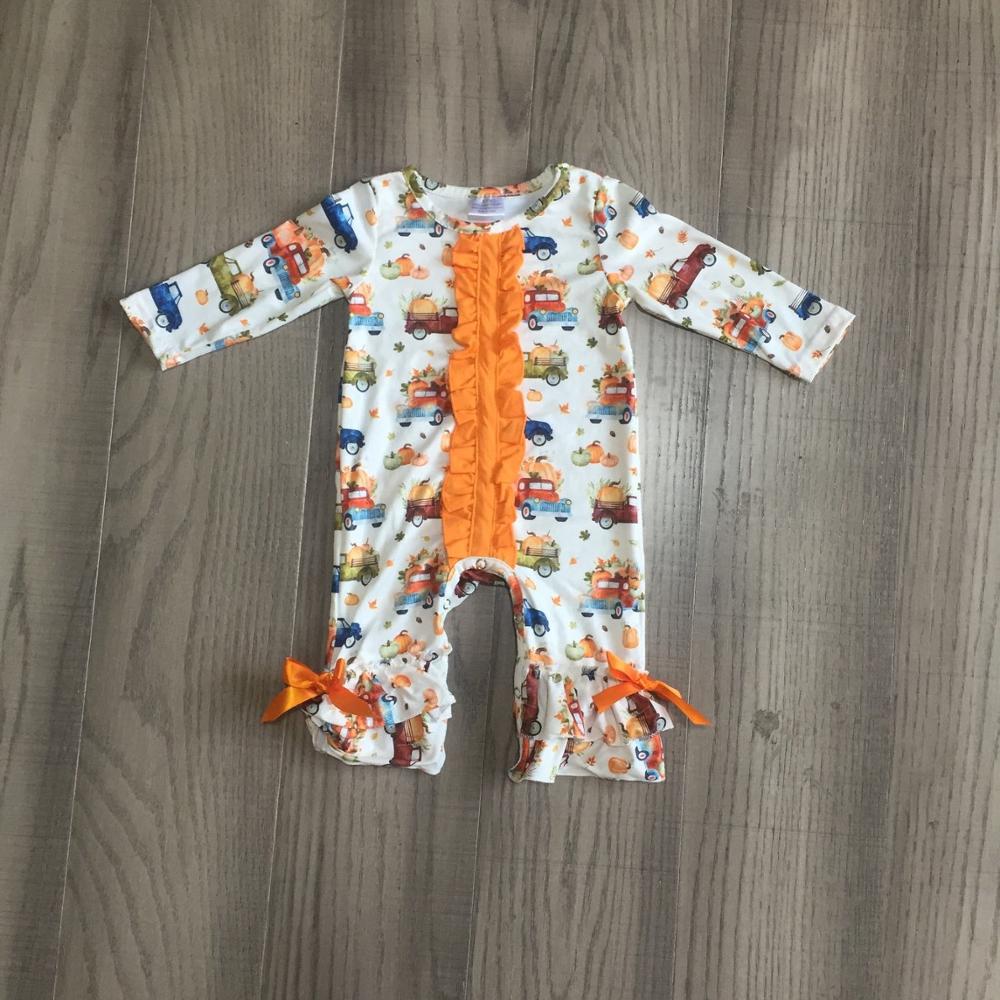 Girlymax ação de graças outono/inverno saltar terno bebê meninas meninos caminhão abóbora boutique roupas infantil algodão tutu macacão da criança