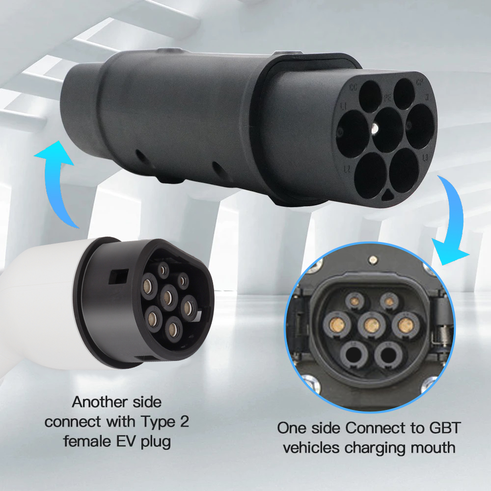 Typ2-zu-GBT-Adapter 7,2 kW/22 kW, kompatibel mit Typ 2-Ladegerät für Elektroautos mit chinesischer GB/T-Ladebuchse