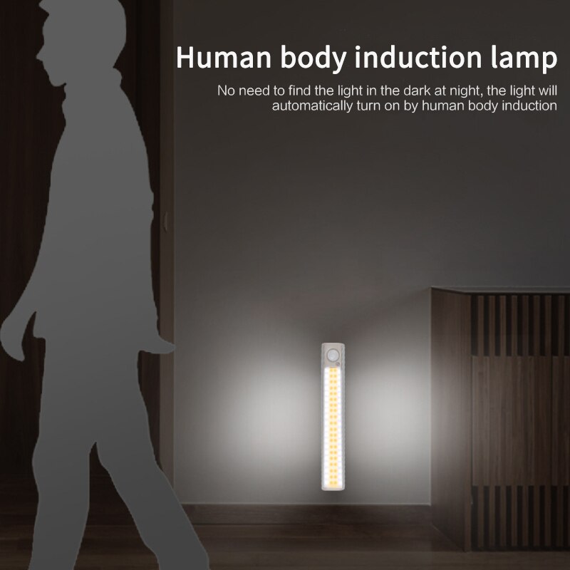 Luz LED con Sensor de movimiento PIR para armario, lámpara de noche de armario, luz de fondo para escalera, lámpara de imán, 10/80/120
