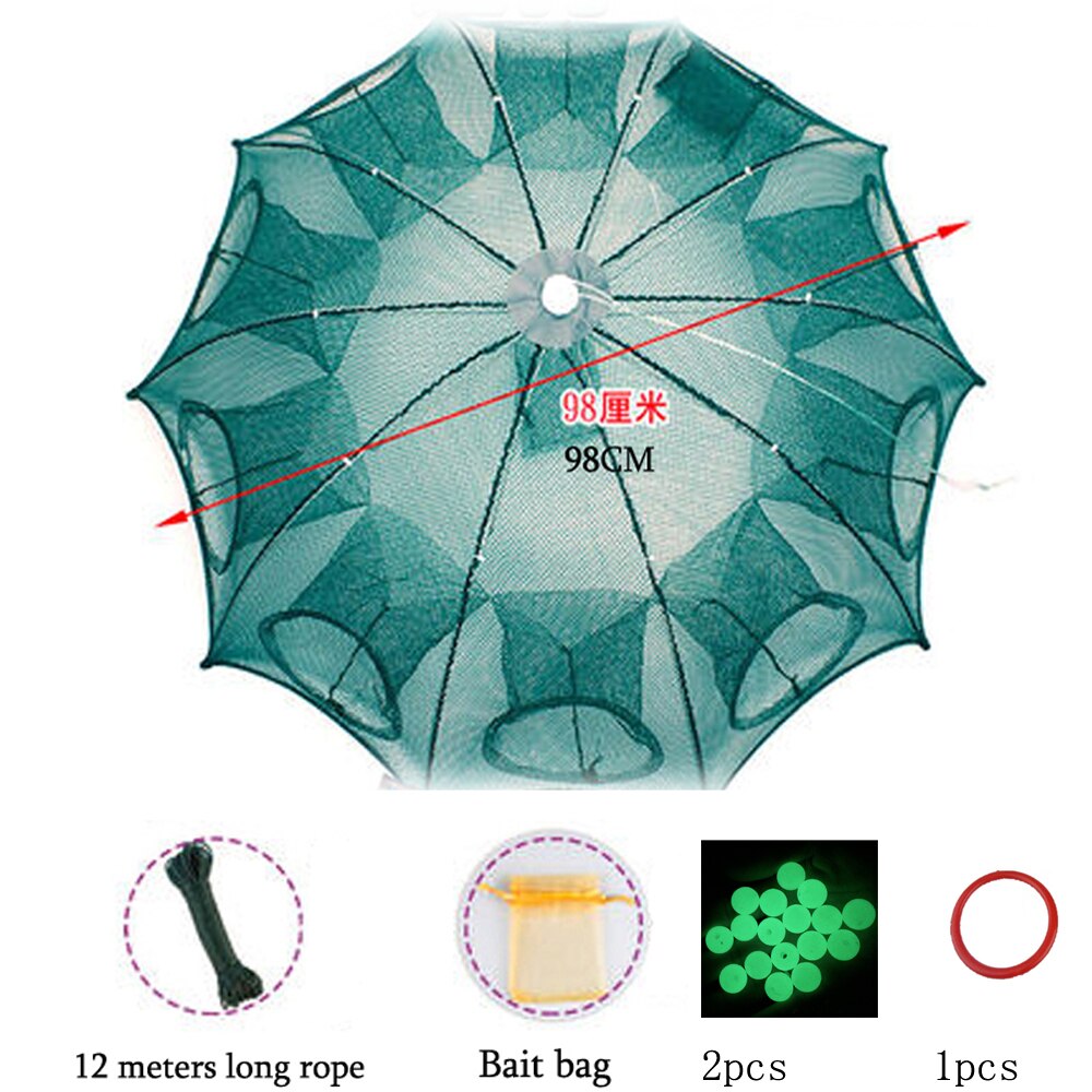 Strengthened 4-20 Holes Automatic Fishing Net Shrimp Cage Nylon Foldable Crab Fish Trap Cast Net Cast Folding Fishing Network: 10 Holes
