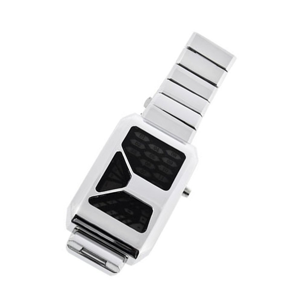 28 LED Stylish Digital Wrist Watch Black/Silver Strap Unique Blue LED Light Watch