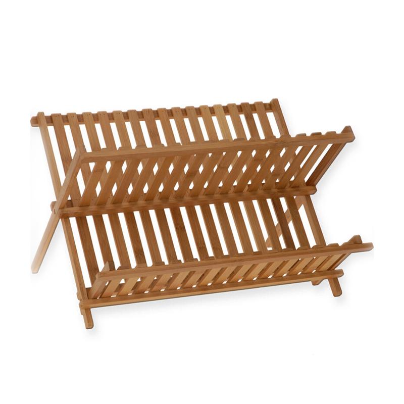 Qtuie 2 stuks houten bordenrek, bamboe plaatrek, staande