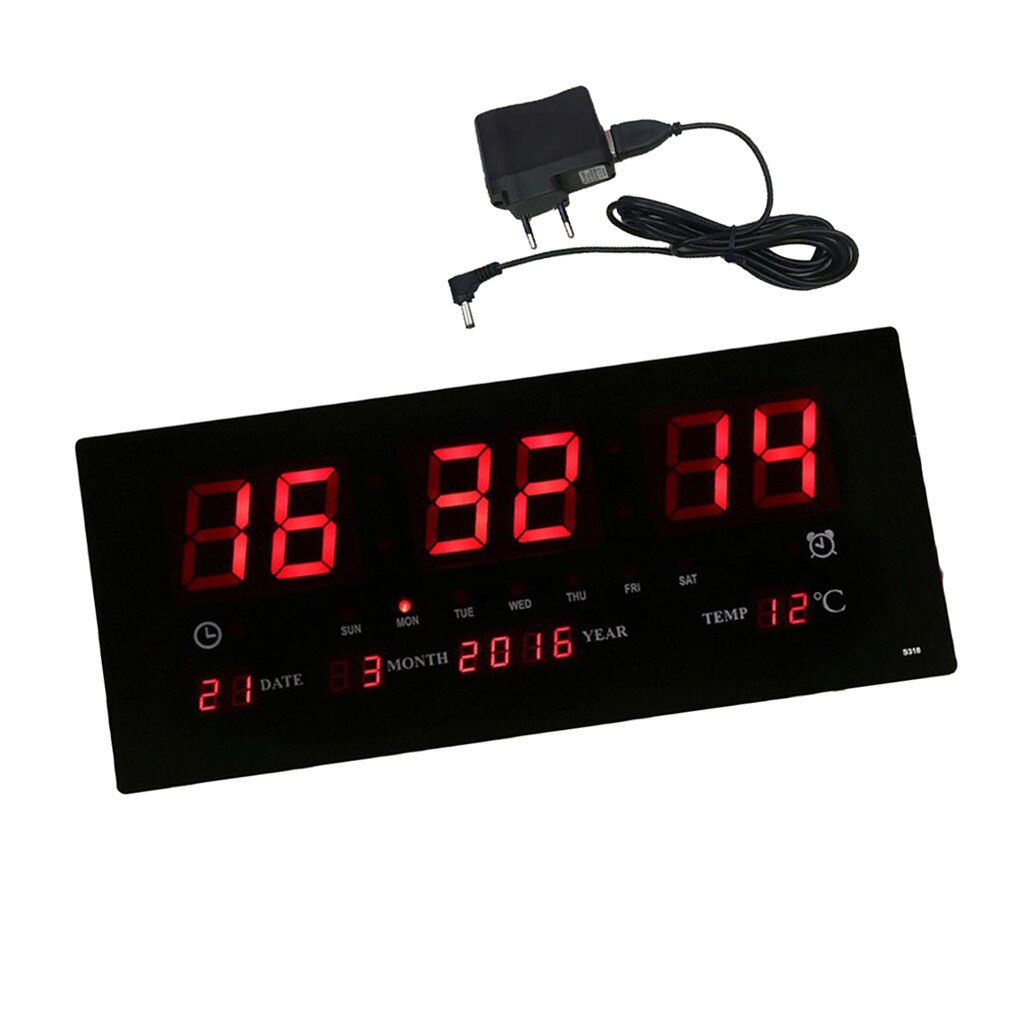 Reloj de pared Digital con pantalla LED de 17 pulgadas, calendario de hora con termómetro para interiores, pantalla de 24H, días/mes/año de la UE
