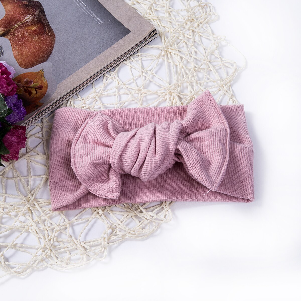 Babytillbehör barn flicka baby pannband småbarn spets rosett blomma hårband räfflade solid huvudbonad foto rekvisita