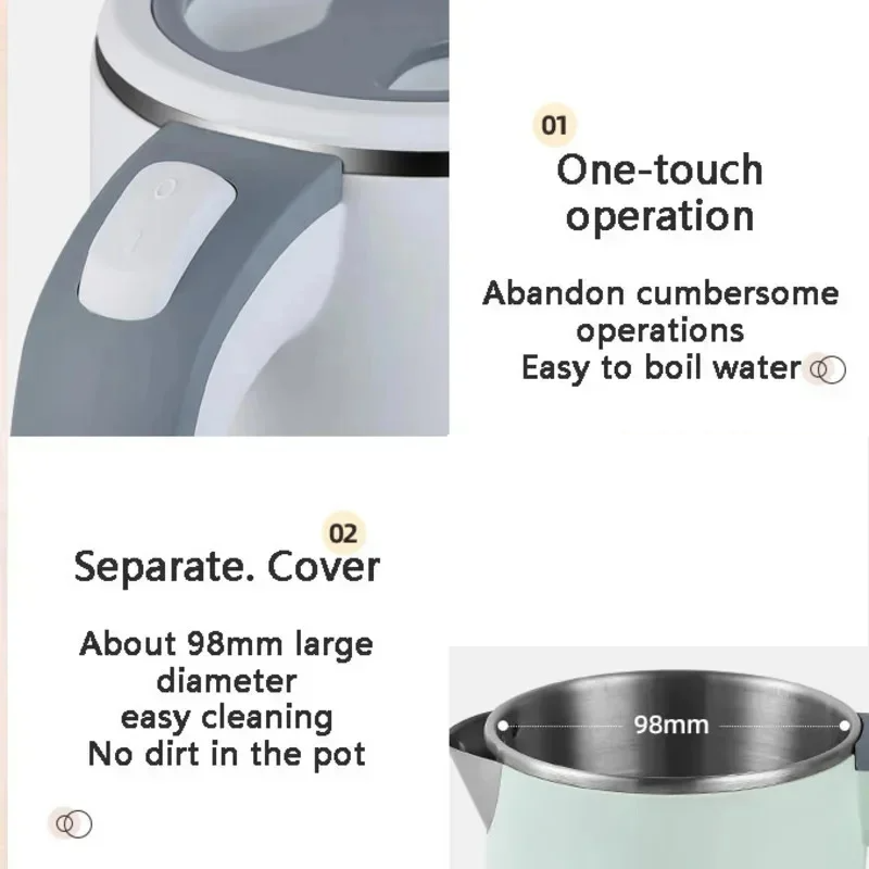 110V 220V 600W 0.8L Small Portable Household Kettle Heating Kettle Electric Kettle Separate Base 304 Stainless Steel Material
