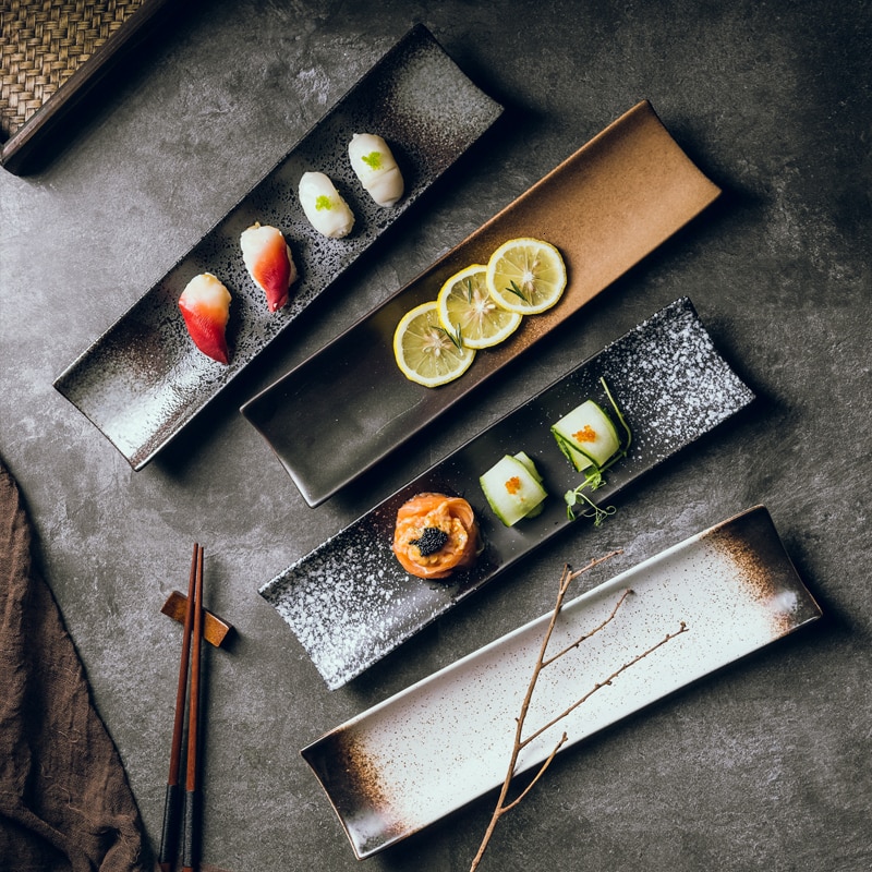 Japanse Plaat Creatieve Rechthoekige Sushi Plaat Zwart Eenvoudige Lange Plaat 34.5 Cm * 8.5 Cm Japanse Restaurant Servies Levert