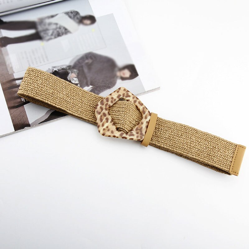 Vintage bohemio cinturón de cintura trenzada, cinturón femenino de verano, cinturones redondos de madera con hebilla, cinturón de corsé ancho de paja falsa, cinturón tejido para mujer: light khaki