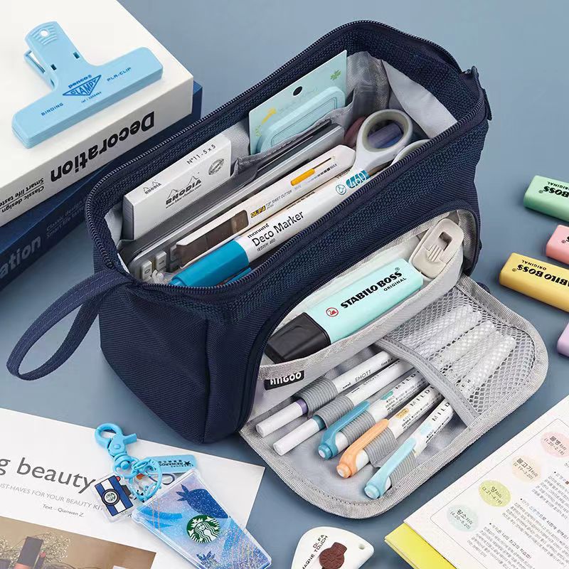 Cute Pencil Case Special Macaron Color Side Window Canvas Big Pencil Pouch Pen Box Storage Bag Student School Stationery: WHITE