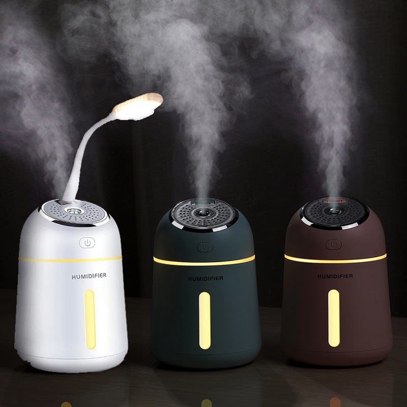 Difusor de aceites esenciales 3 en 1 ultrasónico pequeño Q humidificador purificador de aire LED luz nocturna USB ventilador ambientador de coche