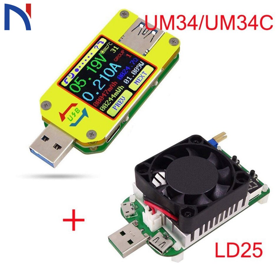 Voltmètre ammètre UM34 UM34C LD25, pour application USB 3.0 type-c, tension continue, charge de batterie, mesure de résistance de câble