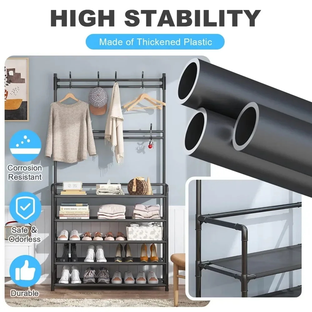 DIY Multi-Layer Shoe Rack And Coat Hanger Storage Organizer For Doorway Hallway Dorm Balcony Home Furniture Shoe Shelf Clothes