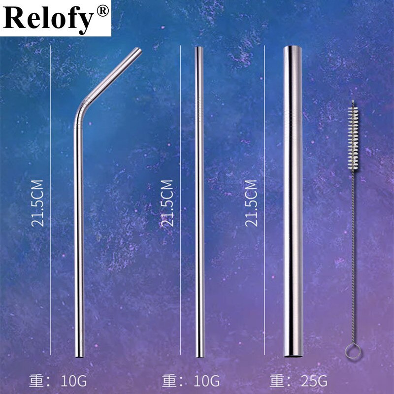 4pcs Stainless Steel Straws Eco-friendly Straw Reusable Drinking Straws with Clean Brush Coffee Milk Tea Straw Bar Home Tools