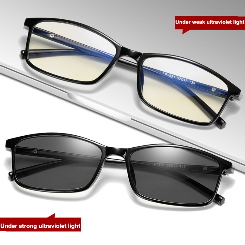 Gafas fotocromáticas de bloqueo de luz azul para uso en ordenador, filtro UV antitensión TR90, montura ligera para gafas de exterior