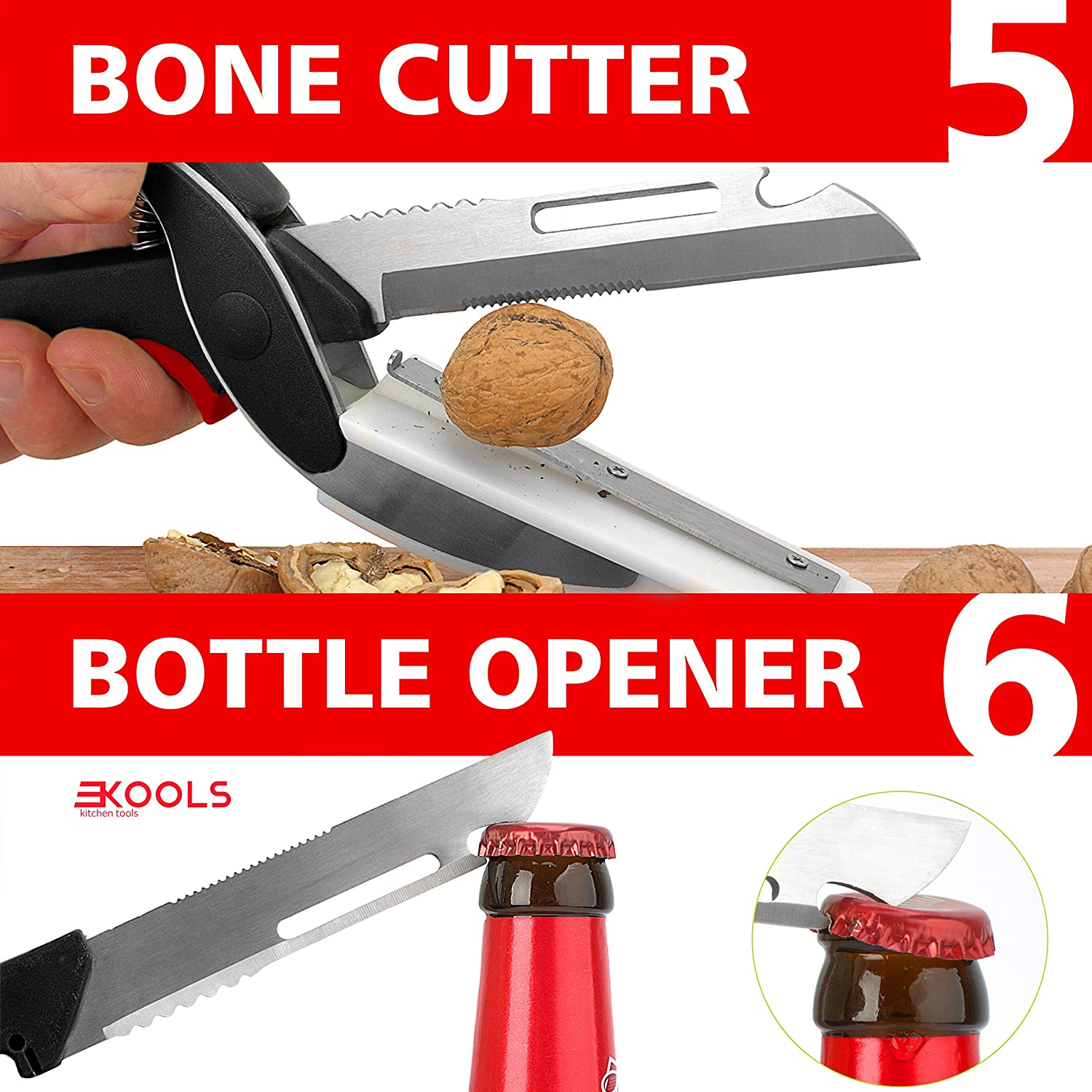 Tijeras de cocina de acero inoxidable 2 en 1, tabla de cortar, picadora inteligente para frutas y verduras, cortador multifuncional, picadora de alimentos