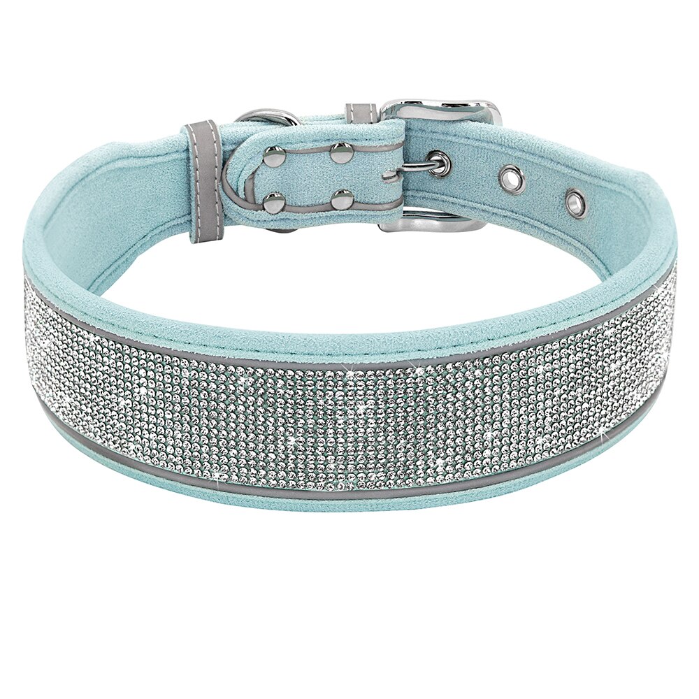 Bling Strass Lederen Halsbanden Voor Kleine Medium Grote Honden Verstelbare Puppy Pet Kraag Chihuahua Yorkie Hond Accessoires: Blauw / L