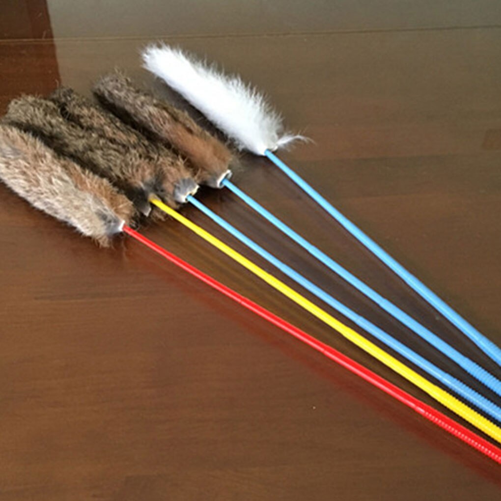 Elenxs 35cm djurhår retas leksak katt motionär pinne interaktiv lek stavar spö leksaker söt katt interaktiv leksak slumpmässig färg