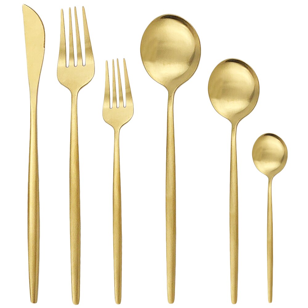 Rosa guld mat bestik sæt 36 dele bestik sæt 304 rustfrit stål spisestel sæt gaffel teske sølvtøj sæt køkken service: 36 stk guld