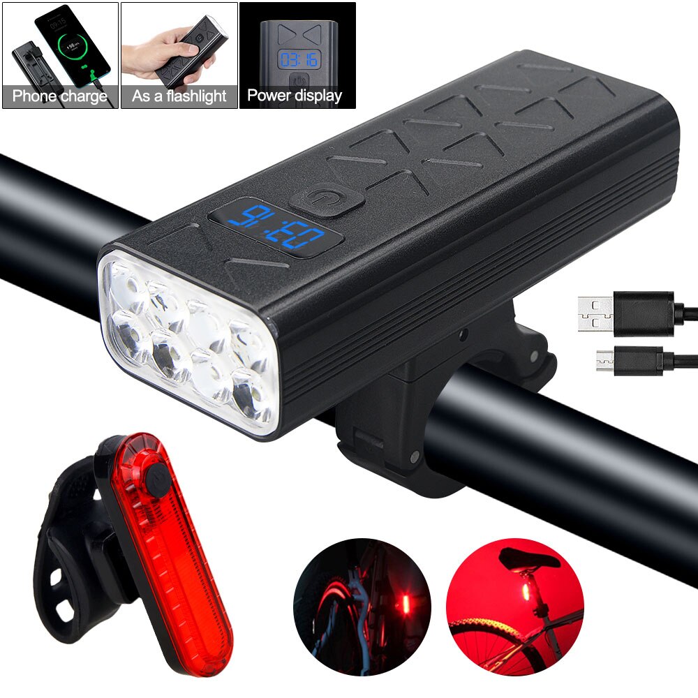 USB Vorderseite Fahrrad Licht 5 LED Fahrrad Lenker Lampe Digital Anzeige Radfahren Taschenlampe mit Typ-C Ladung Energie Bank Funktion: 8LED W Mini hell