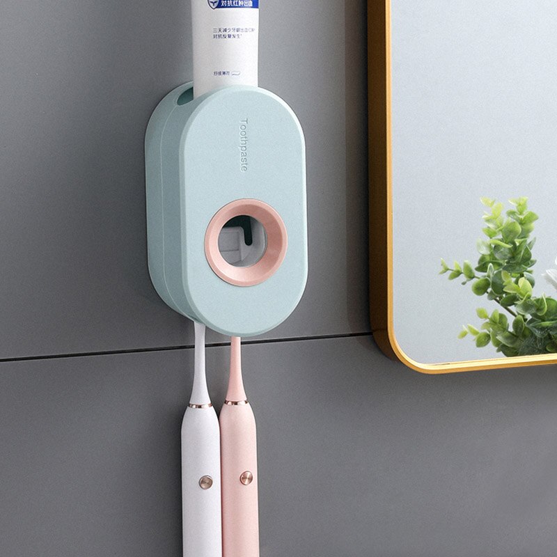 Wall Mount Automatic Toothpaste Dispenser Bathroom Accessories Set Toothpaste Squeezer Dispenser Bathroom Toothbrush Holder Tool: Sky Blue