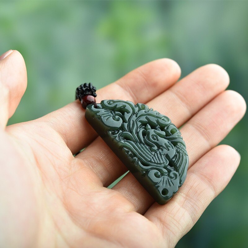 1 sæt originale hetian jade halskæde vedhæng udskåret jade dragon phoenix vedhæng halskæde elskers smykker jade smykker