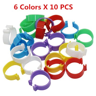 60 PCS Chicken Duck Turkey Goose 2.5cm Clip Ring Quail Foot Rings Poultry Carry Supplies 6 Different Colors: black