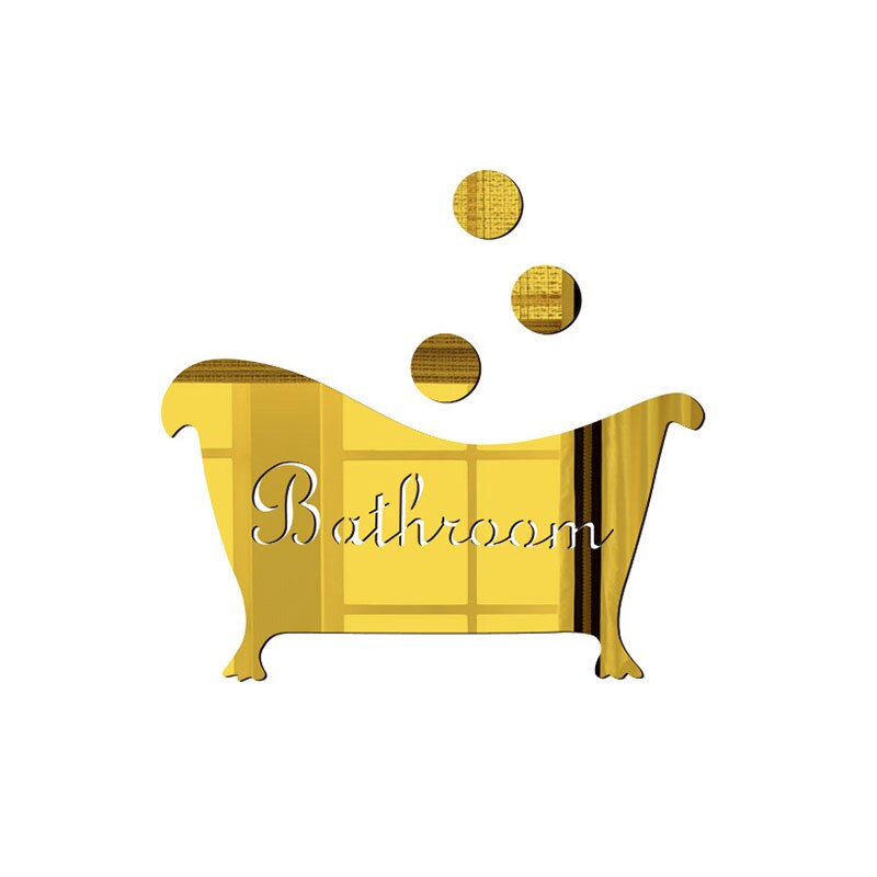 3D Acrylic Mirror Bathroom Wall Sticker DIY bathtub mirror sticker Door Entrance Sign funny Home decoration sticker: Gold