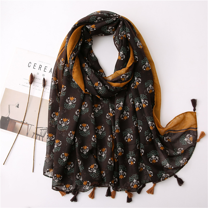 Foulard à pompon en coton pour femme, écharpe en lin à fleur, paréo pour la plage, Hijab, écharpe d'été,