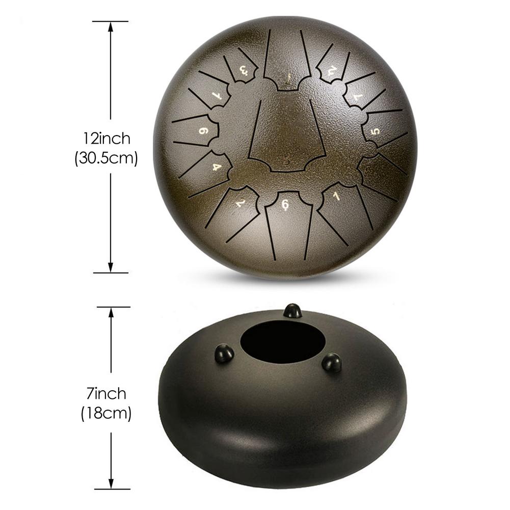 12 Inch 13 Notes Steel Tongue Drum Tune C Empty Spirit Drum Percussion Hand Pan Drum Musical Instruments With Mallet & Carry Bag