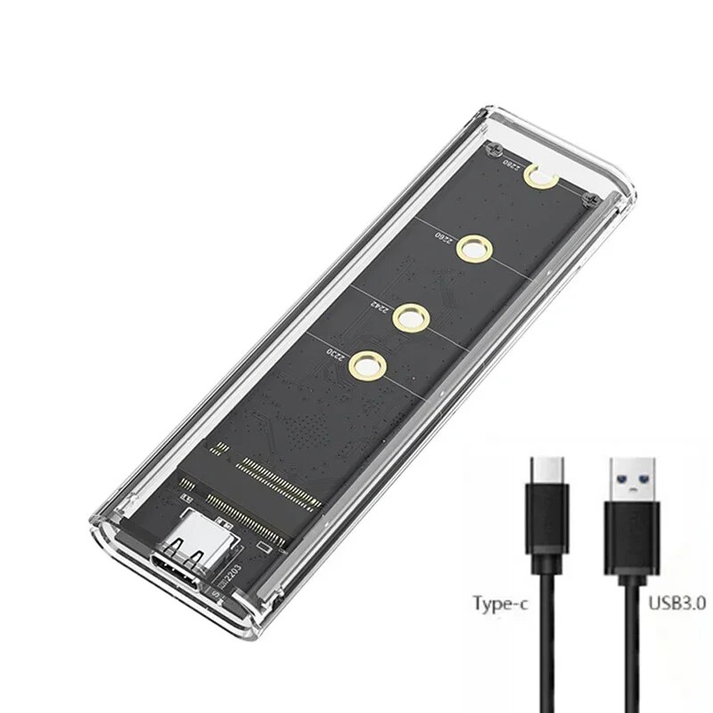 RGB M2 SSD Case M.2 NVME SSD Enclosure M.2 to USB C Transparent Hard Drive Enclosure for NVME PCIE NGFF SATA M/ B Key SSD Disk
