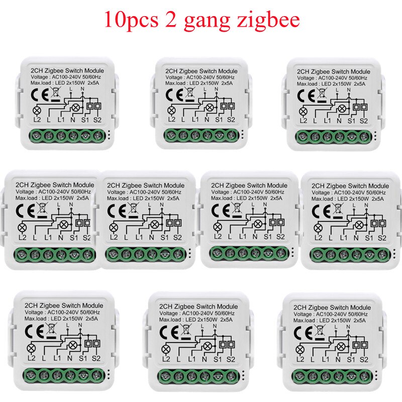 Tuya ZigBee 2 Gang Smart Light Switch Relay Module Smart Life/Tuya App Control, Works with Alexa Google Home