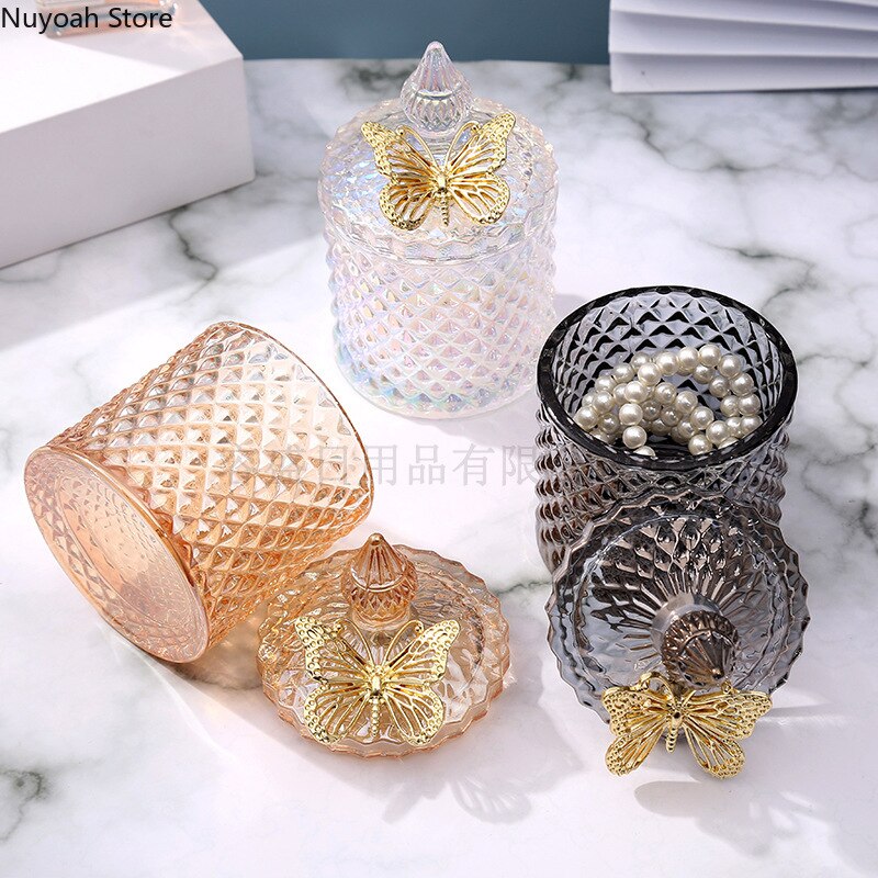 Kreative Glas Glas Kerze Glas mit Deckel Multicolor Schmuck Lagerung Box Runde Lagerung Glas Wohnzimmer Hause Dekoration Zubehör