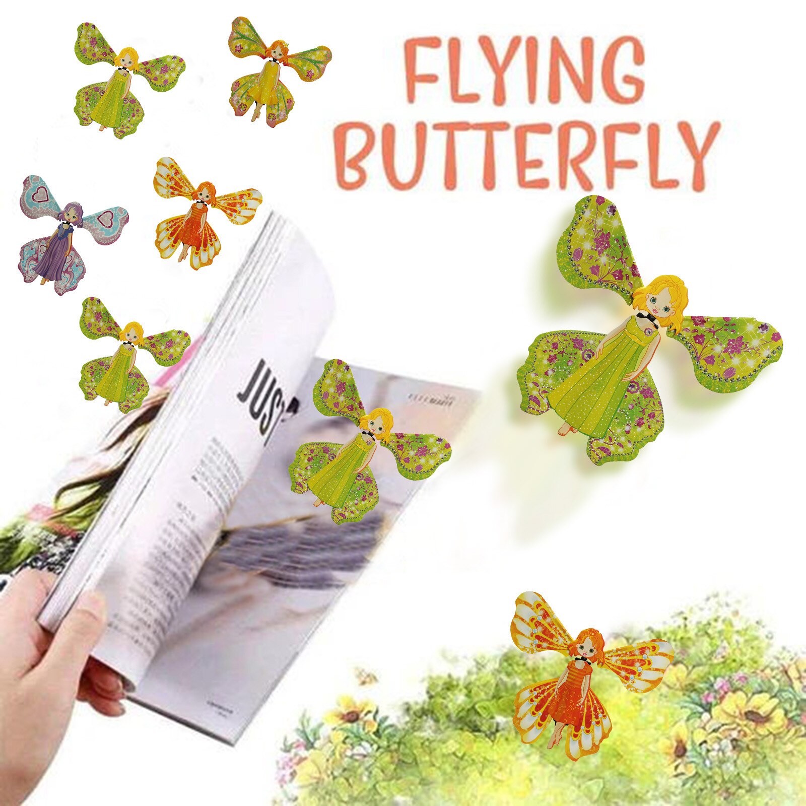 6Pcs Flying Butterfly Kaarten Wrap Speelgoed Magic Vliegende Vlinder Clockwork Rubber Vlinder Funny Prank Joke Mystieke Trucs Игрушки