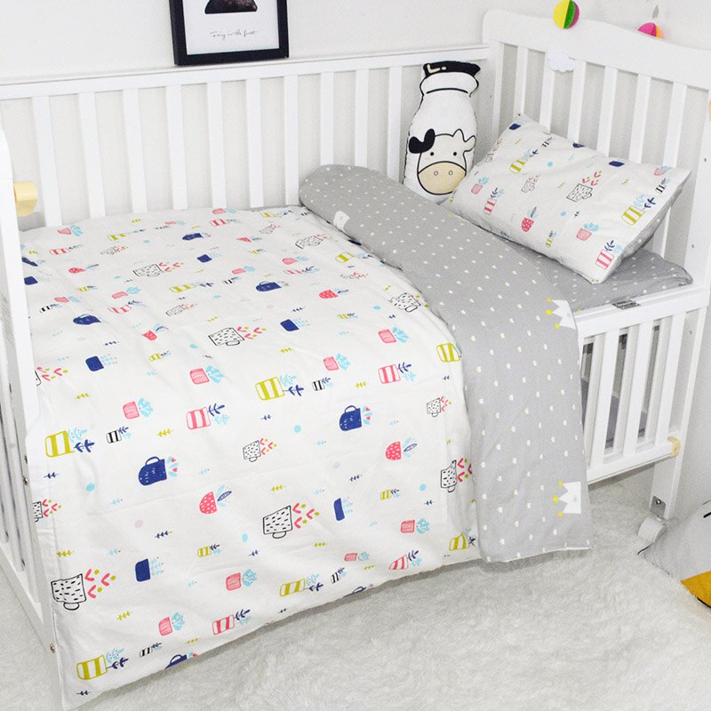 3Pcs Baby Bedding Set Cotton Crib Bedding Set Crib Kit Include Duvet Cover Pillowcase Bed Sheet: Plant