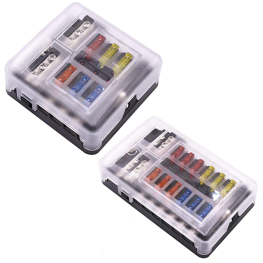 Fuse Box Blade Fuse Block Holder Screw Nut Terminal Independent Positive Negative Pole LED Indicator Fuse Box: Brown&White
