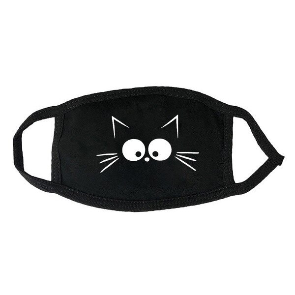 Siyah Unisex karikatür kedi komik İfade yüz maskesi pamuk nefes ağız
