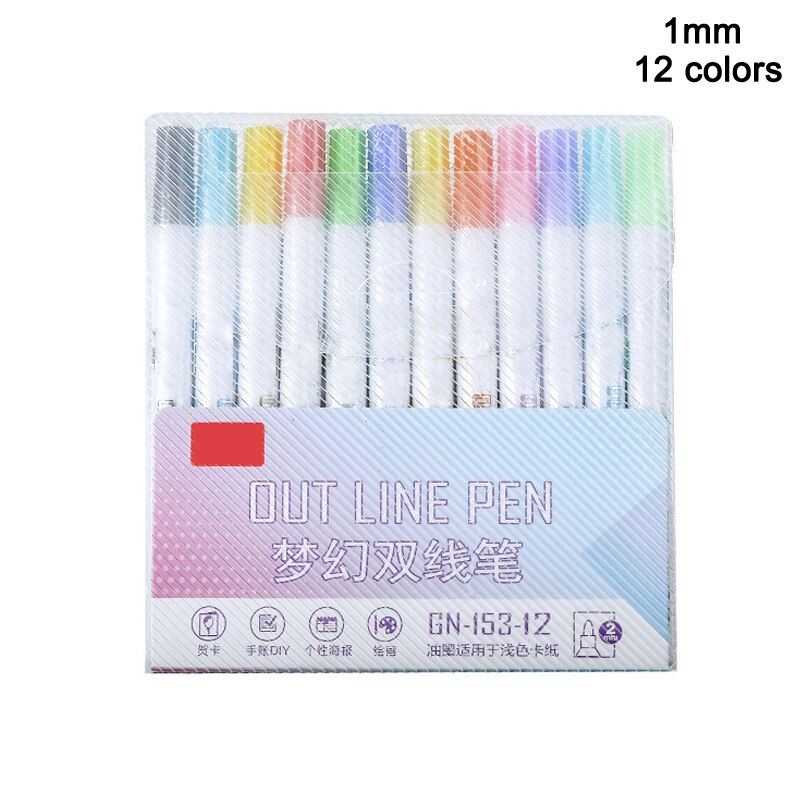 Surligneur à Double ligne pour dessin, 8/12 couleurs, stylo d'art pour bricolage, artisanat, coloration, peinture, croquis NI: 12 colors