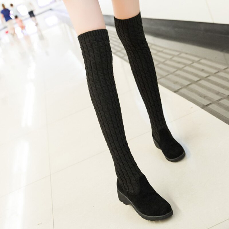 Femmes bottes automne hiver cuissardes pour femme chaussures tricot laine longue botte dames chaussures femmes chaussettes bottes
