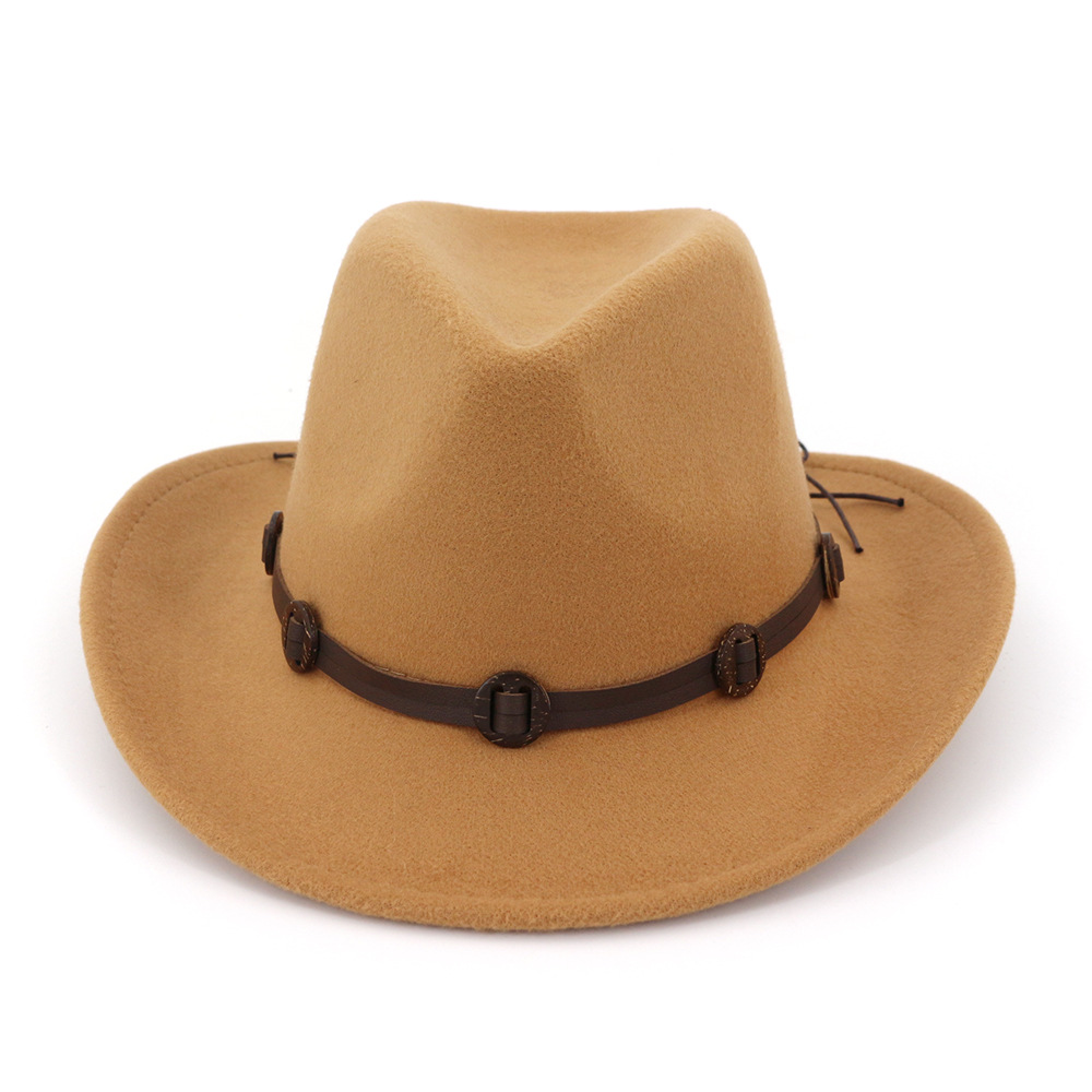 6 farver jazz fedora solhat mænd kvinder filt hatte bånd band western cowboy hat sort trilby bowler hat til unisex  ae0001: Kamel