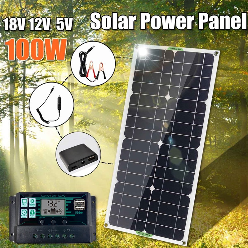 18v 100w udendørs solcellepanel hurtigopladet batterioplader w / 10a 20a 30a mppt controller usb & type-c-port til iphone 12