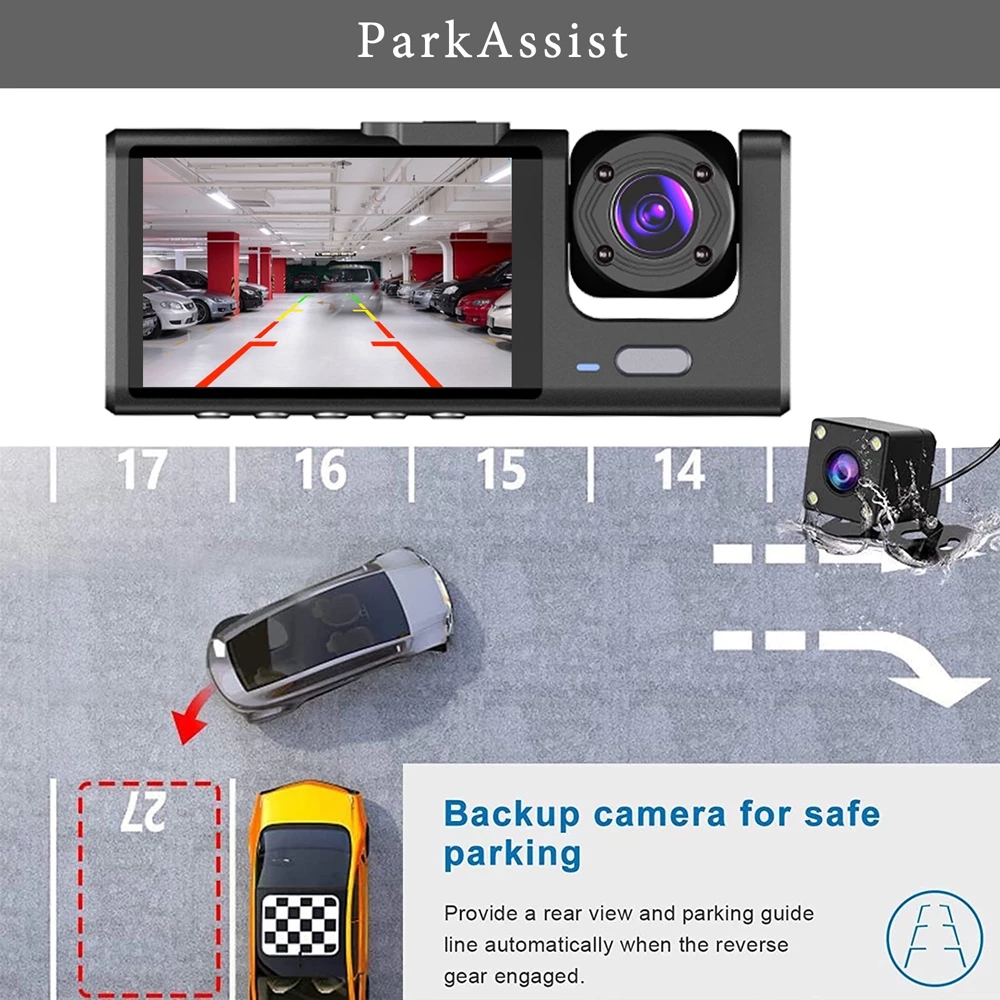 3-Kanal-Auto-DVR HD 1080P 3-Objektiv Ich bin Inneren Fahrzeug-Bindestrich-CamDrei-Wege-Kamera DVRs Recorder Video Registrator Dashcam Camcorder