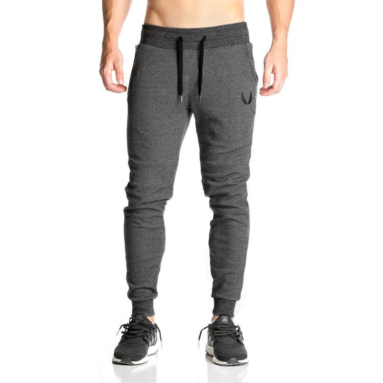 Spring and Autumn Fitness Trousers Men&#39;s Trousers with Closed Feet and Casual Cotton Elastic Slim Trousers: L / Dark Gray