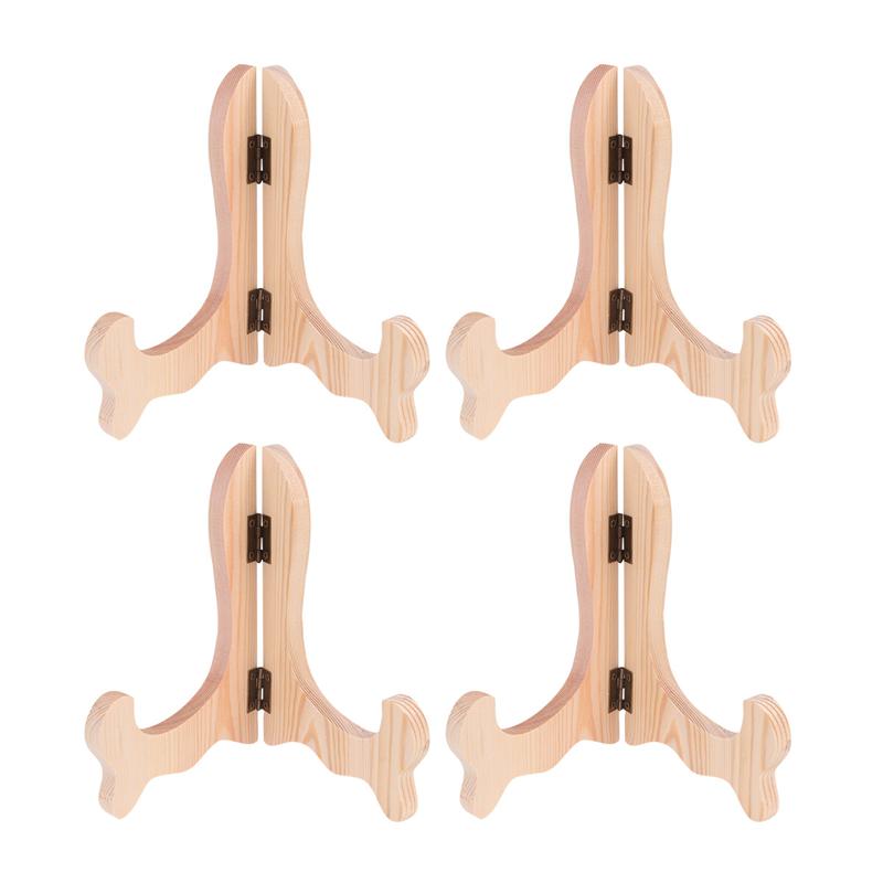 4PCS Wooden Display Stand Foldable Decorative Display Holder Display Stand Wood Easel for Plate Tea Cake Dish: As Shown 5