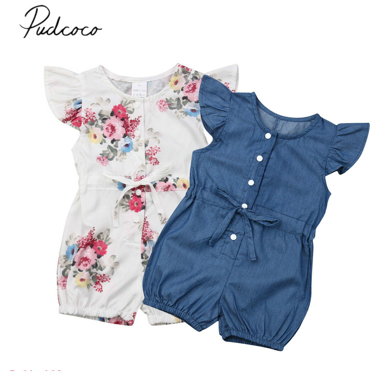 ropa de verano para niños 1-6Y bebé niña mameluco para niño mono con cinturón de manga volante Floral/traje pelele sólido ropa con cinturón