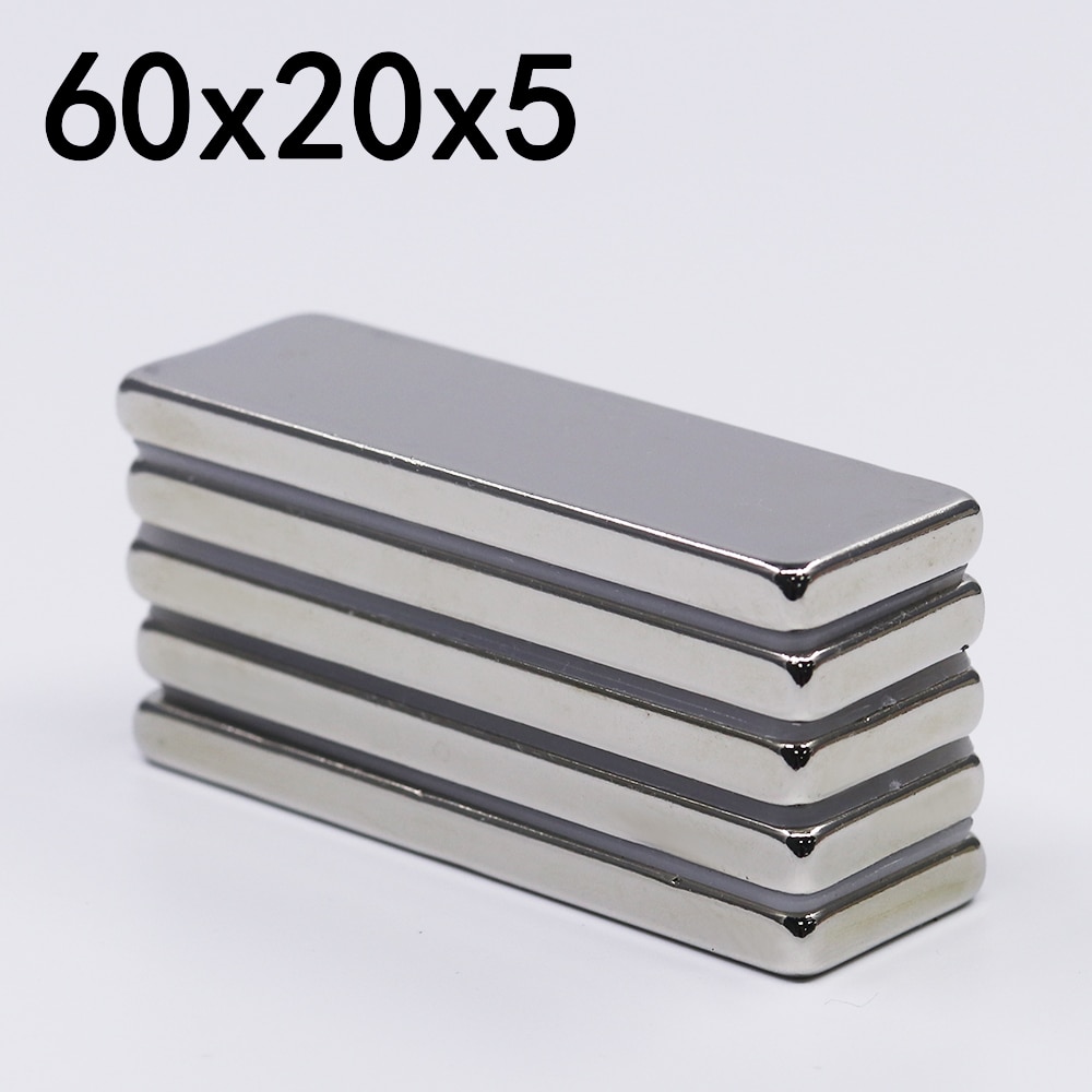 1/2/5Pcs 60X20X5 Neodymium Magneet 60Mm X 20Mm X 5mm N35 Ndfeb Blok Super Krachtige Sterke Permanente Magnetische Imanes