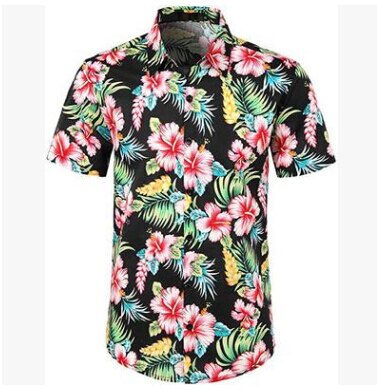 Mannen Hawaiian Shirts Zomer Bloemen Gedrukt Beach Korte Mouw Kamp Casual Shirt Tops Blouse: Black / L