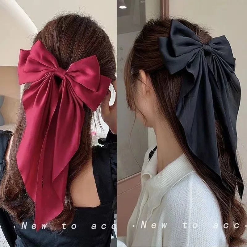 Pinza para el pelo con lazo , pasador para el pelo de satén liso Simple a la , diadema Retro con Clips, accesorios para el cabello para niñas