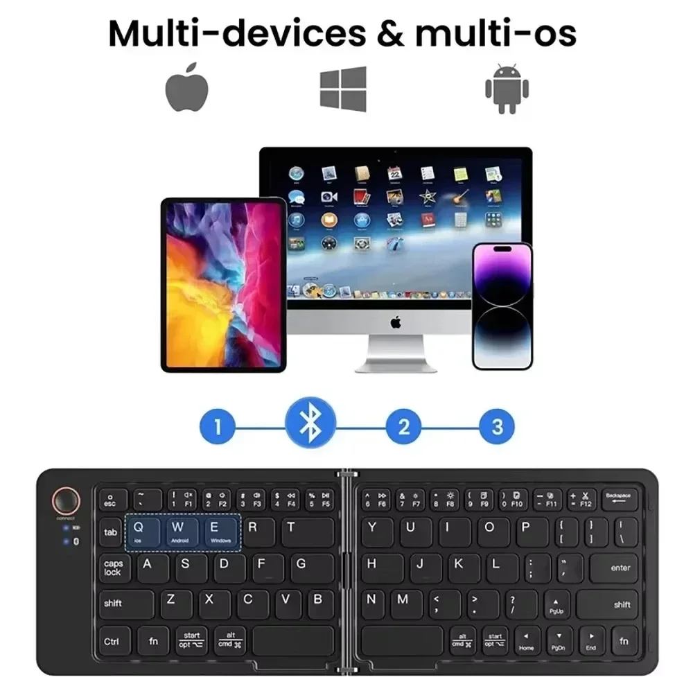 Taitettava Bluetooth-näppäimistö 68 Näppäintä - Kannettava Tabletille, Puhelimelle, Windows, iOS, Android