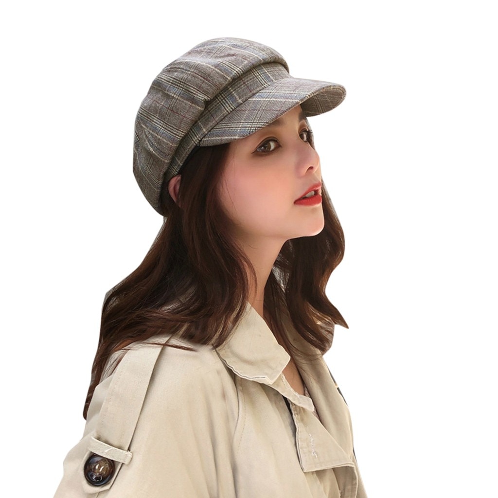 Cotton Beret Peaky Blinder Women Vintage Beret Plaid Suede Hat Winter Warm Beret Flat Cap Duckbill Caps beret femme берет 베레모 #E: Dark Grey